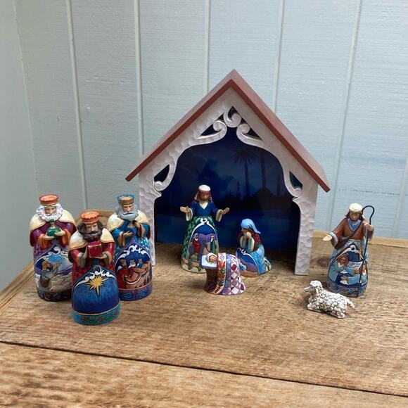 Jim Shore Mini Nativity Set "Away in A Manger" Box Included - Picture 1 of 9
